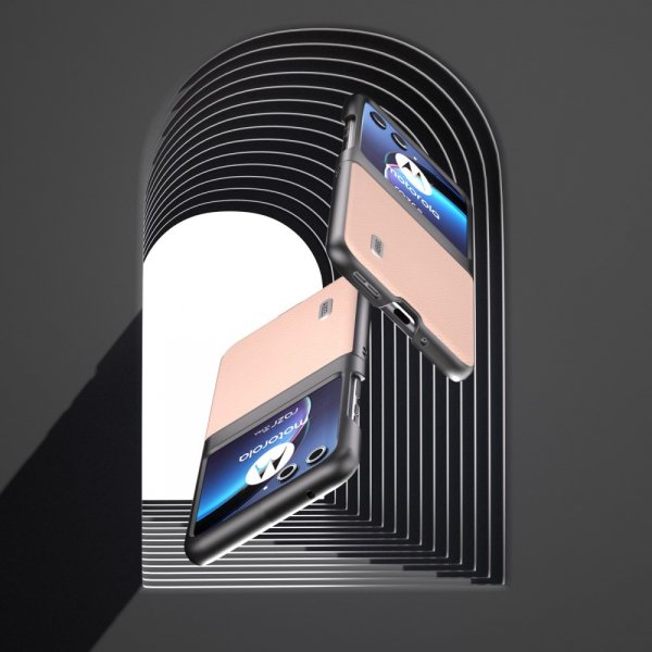 ABEEL Motorola Razr 40 Ultra Kuori Aitoa nahkaa Vaaleanpunainen