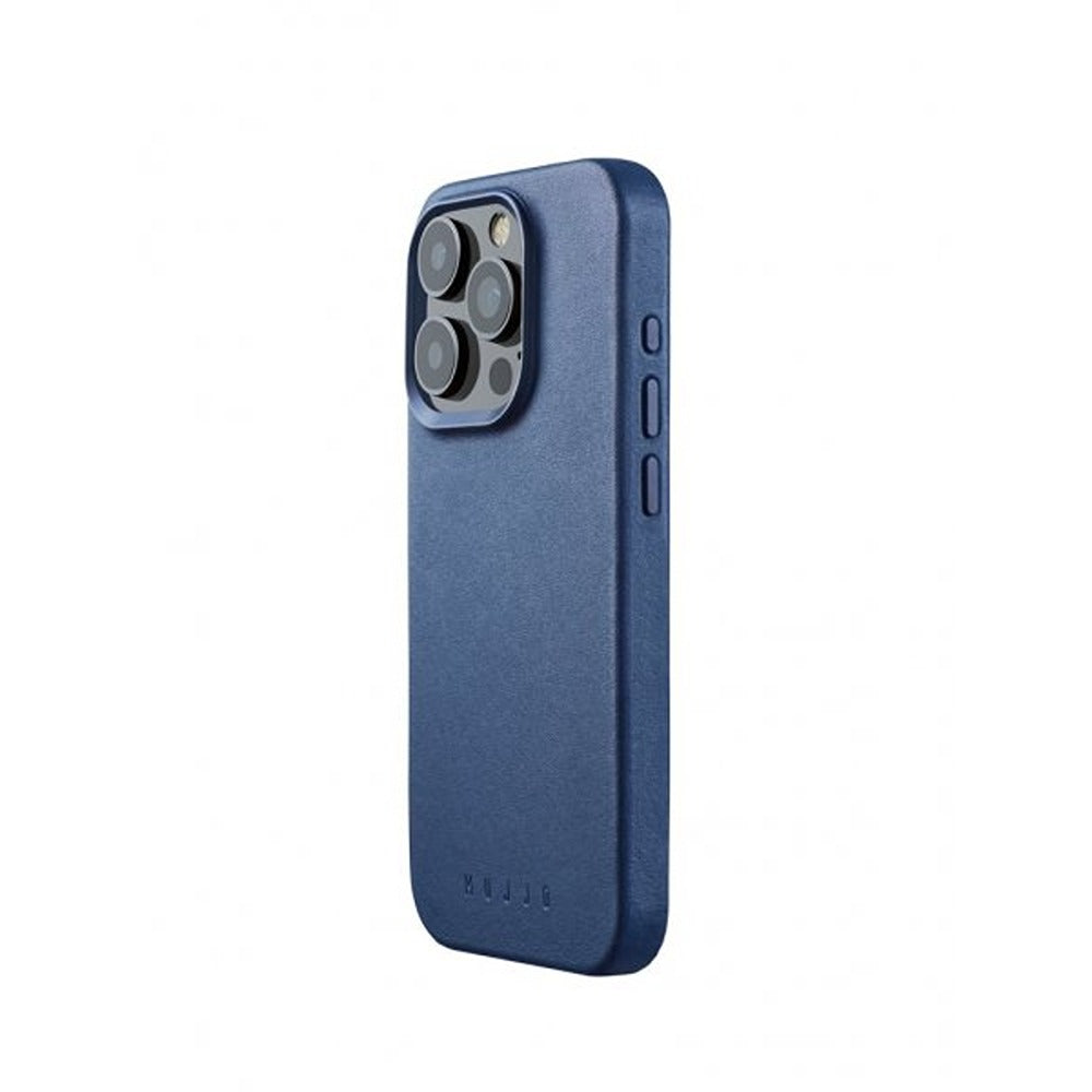 Mujjo iPhone 15 Pro -suojakuori, täysnahkainen, MagSafe, Monaco Blue