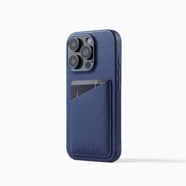 Mujjo iPhone 16 Pro Full Leather Wallet Case Monaco Blue