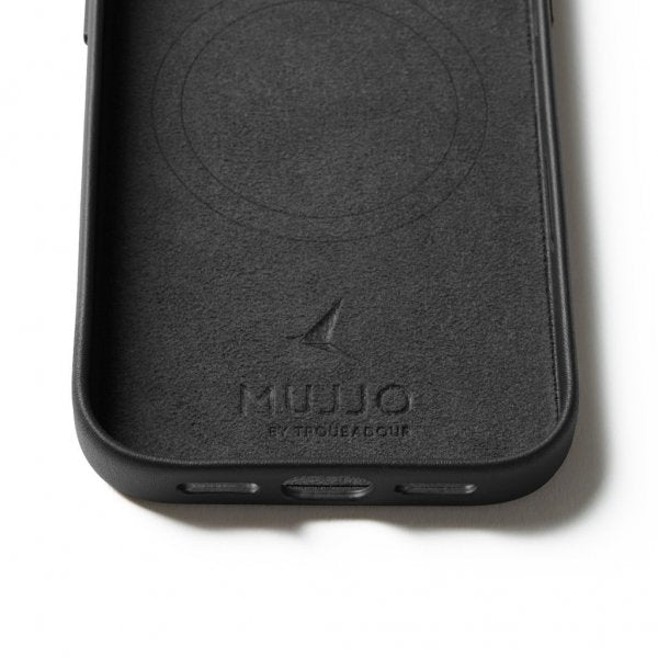 Mujjo iPhone 17 Pro Full Leather Wallet Case MagSafe Musta
