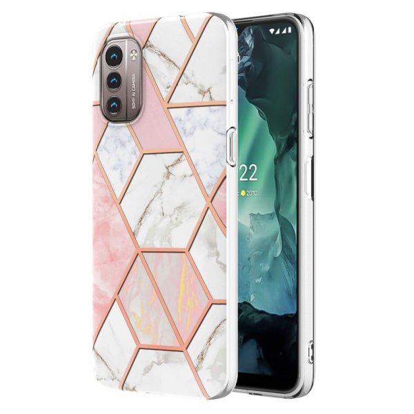 Nokia G11/G21 Suojakuori Marmorikuvioinen Roosa Valkoinen