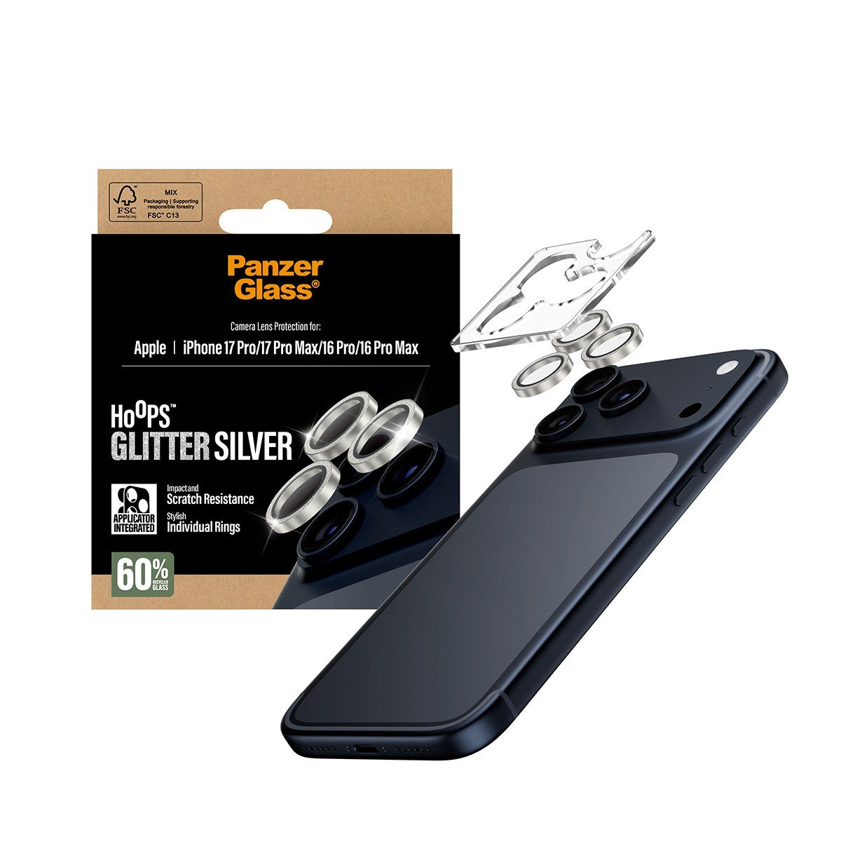 PanzerGlass iPhone 16 Pro/Pro Max/17 Pro/Pro Max Kameran linssinsuojus Hoops Glitter Hopea