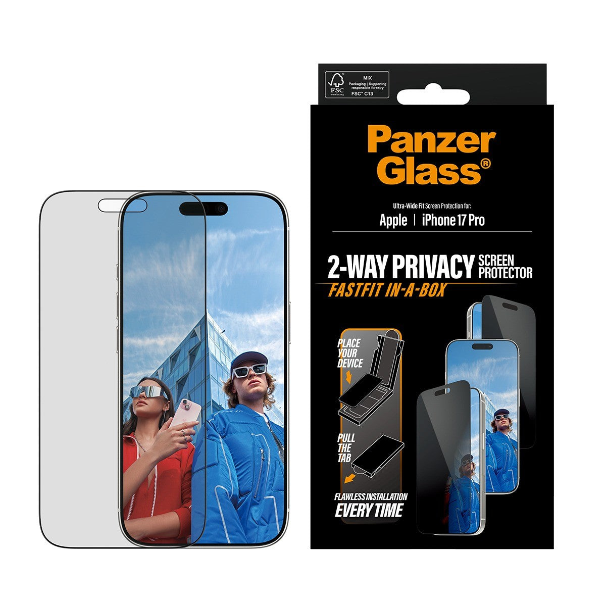PanzerGlass iPhone 17 Pro Näytönsuoja Ultra-Wide Fit Privacy Fastfit