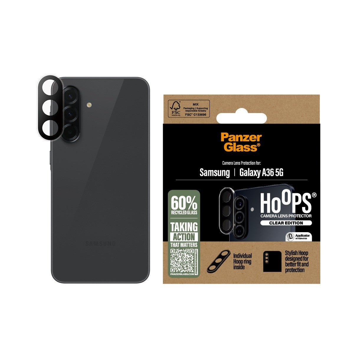 PanzerGlass Samsung Galaxy A36 Kameran linssinsuojus Hoops Kirkas