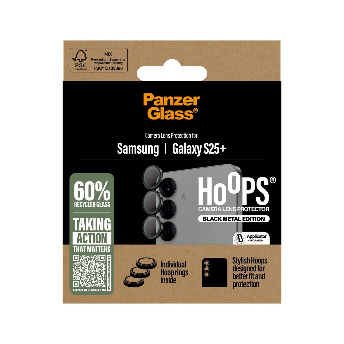PanzerGlass Samsung Galaxy S25 Plus Kameran linssinsuojus Hoops Musta