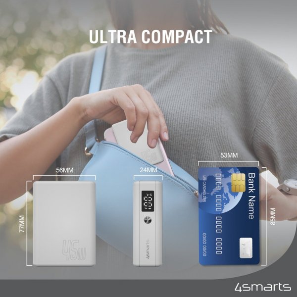 4smarts Powerbank Pocket Slim 10 000 mAh 45W Valkoinen