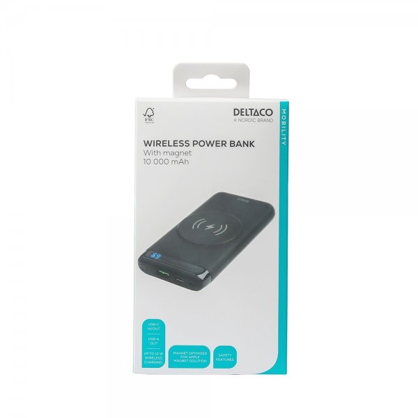 Deltaco Powerbank Wireless 10 000 mAh MagSafe Musta
