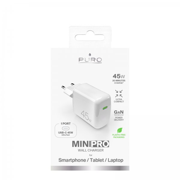 Puro Lataaja MiniPro GaN 45W USB-C Valkoinen