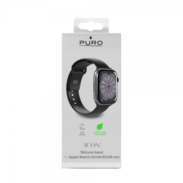 Puro Apple Watch 44/45/46mm/Apple Watch Ultra ranneke ICON Silicone Band Musta
