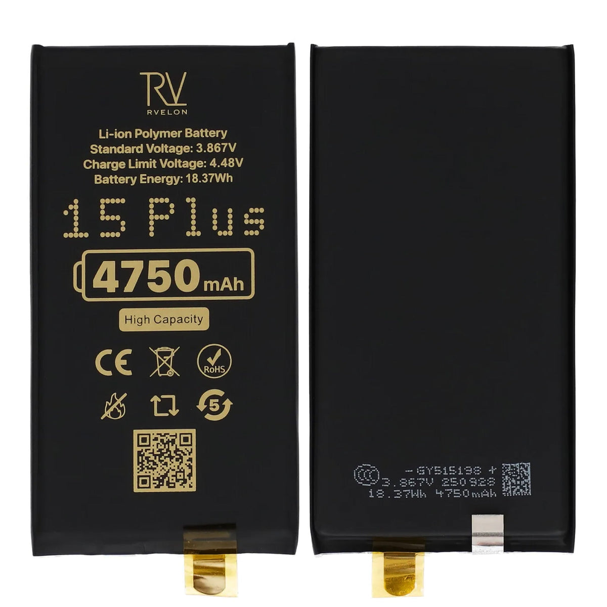 Rvelon Akku iPhone 15 Plus -puhelimeen 4750mAh ilman lattakaapelia