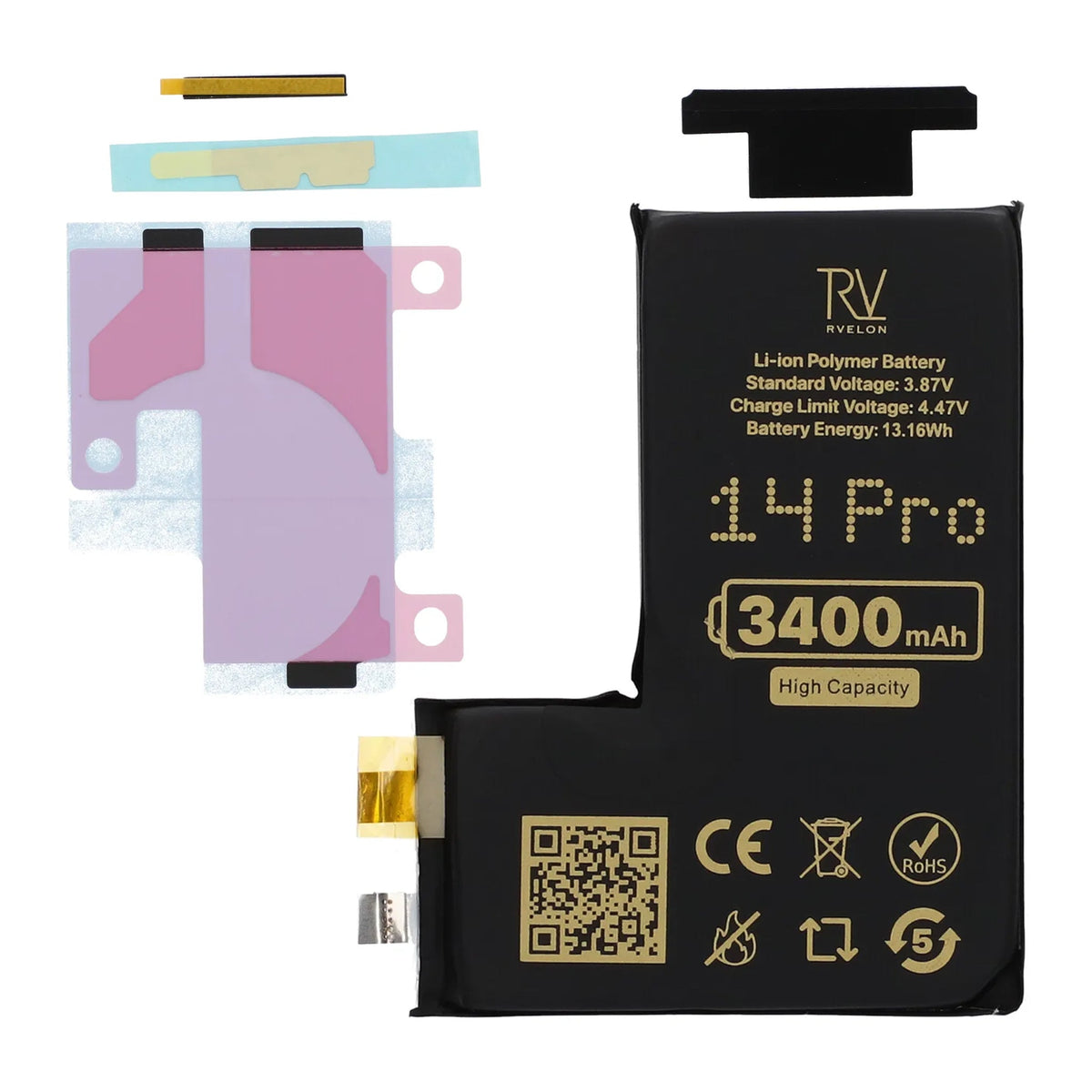 Rvelon Akku iPhone 14 Pro -puhelimeen 3400mAh ilman lattakaapelia