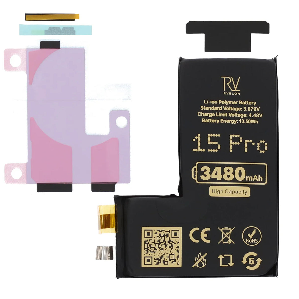 Rvelon Akku iPhone 15 Pro -puhelimeen 3480mAh ilman lattakaapelia
