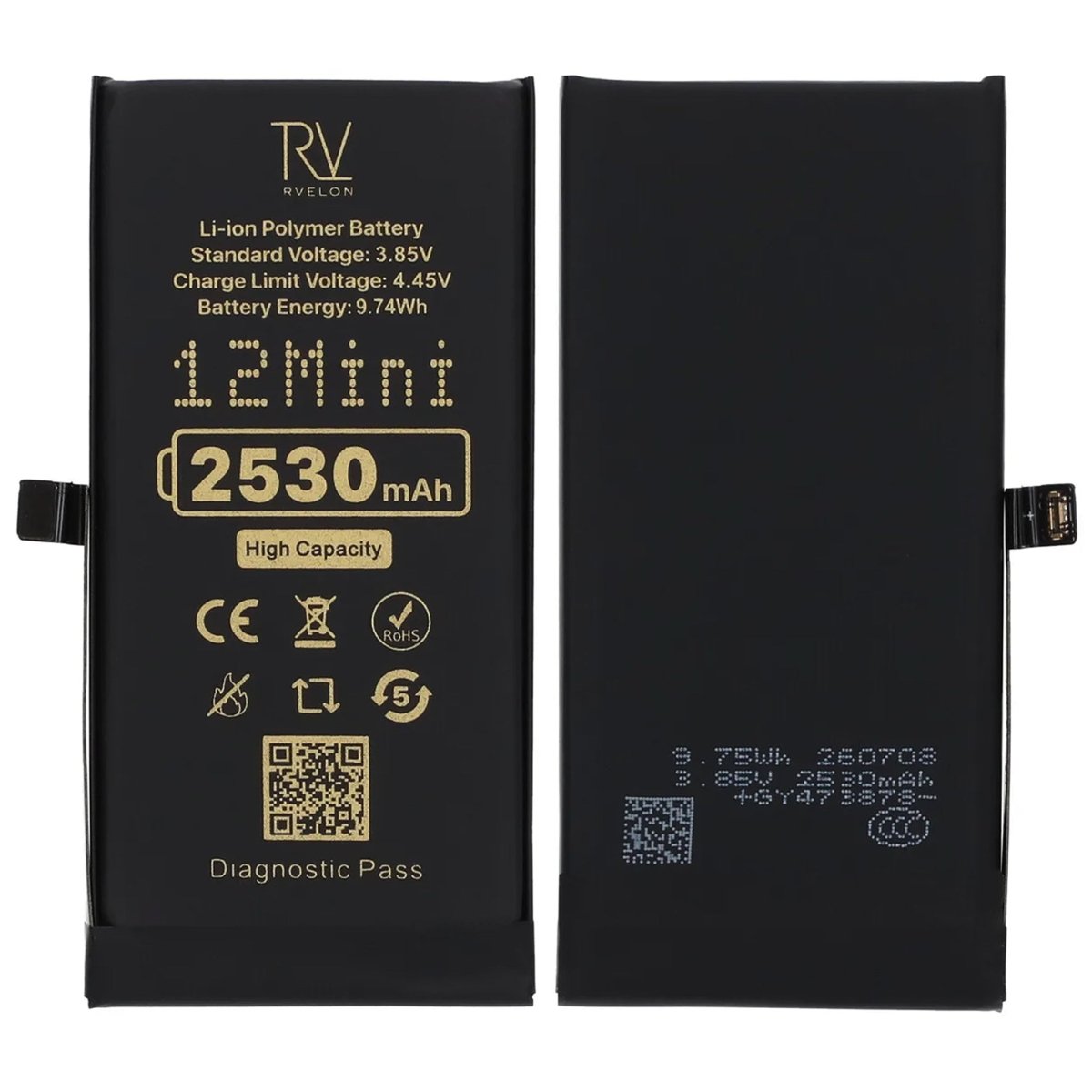 Rvelon Akku iPhone 12 Minille – 2530 mAh Suuri kapasiteetti