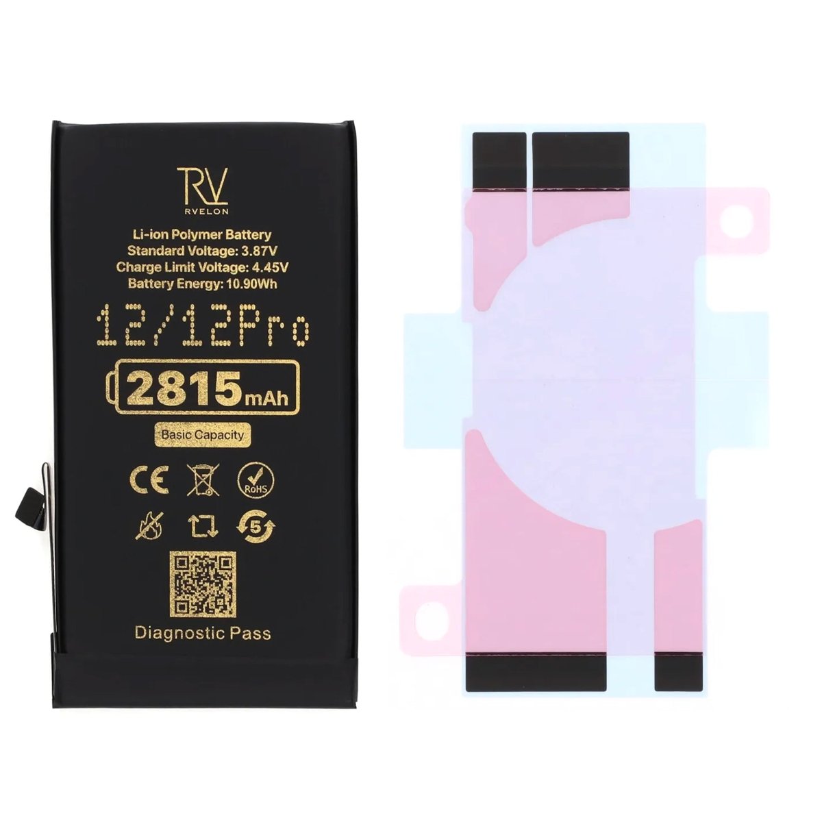 Rvelon Akku iPhone 12:lle ja 12 Prolle – 2815 mAh Alkuperäinen kapasiteetti