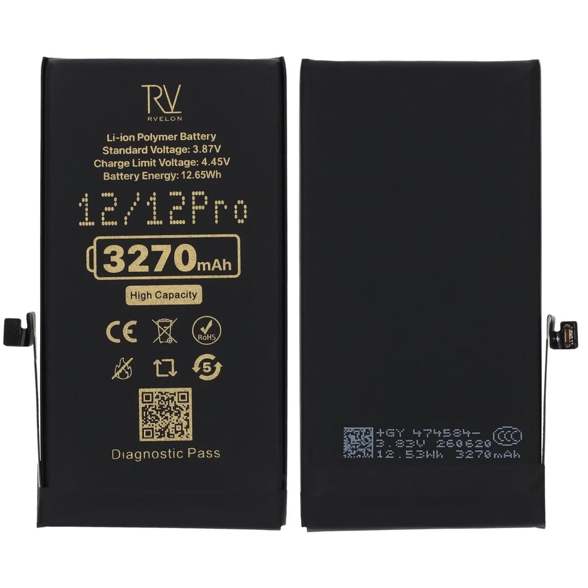 Rvelon Akku iPhone 12:lle ja iPhone 12 Prolle – 3270 mAh Suuri kapasiteetti