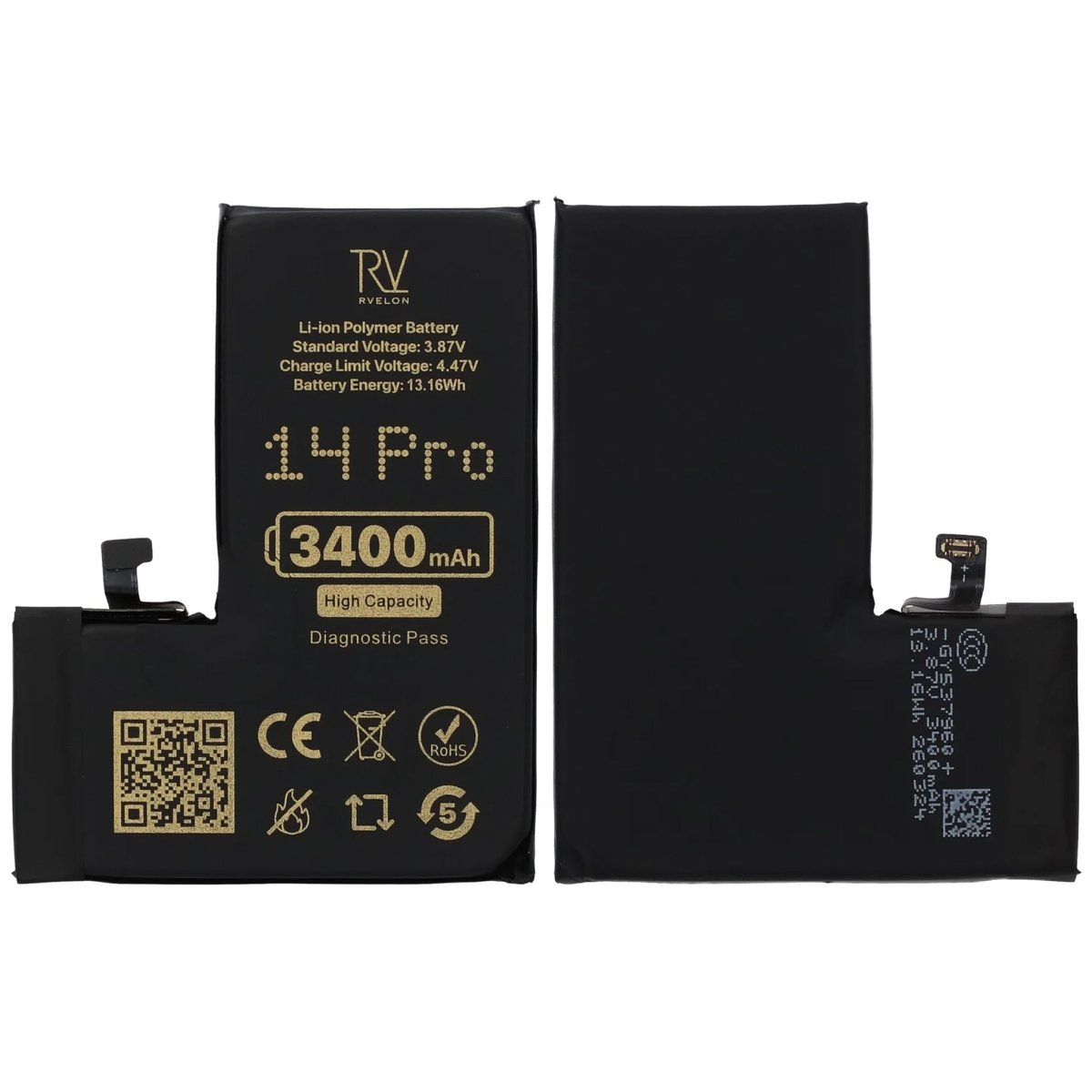 Rvelon Akku iPhone 14 Pro - 3400 mAh Suuri kapasiteetti