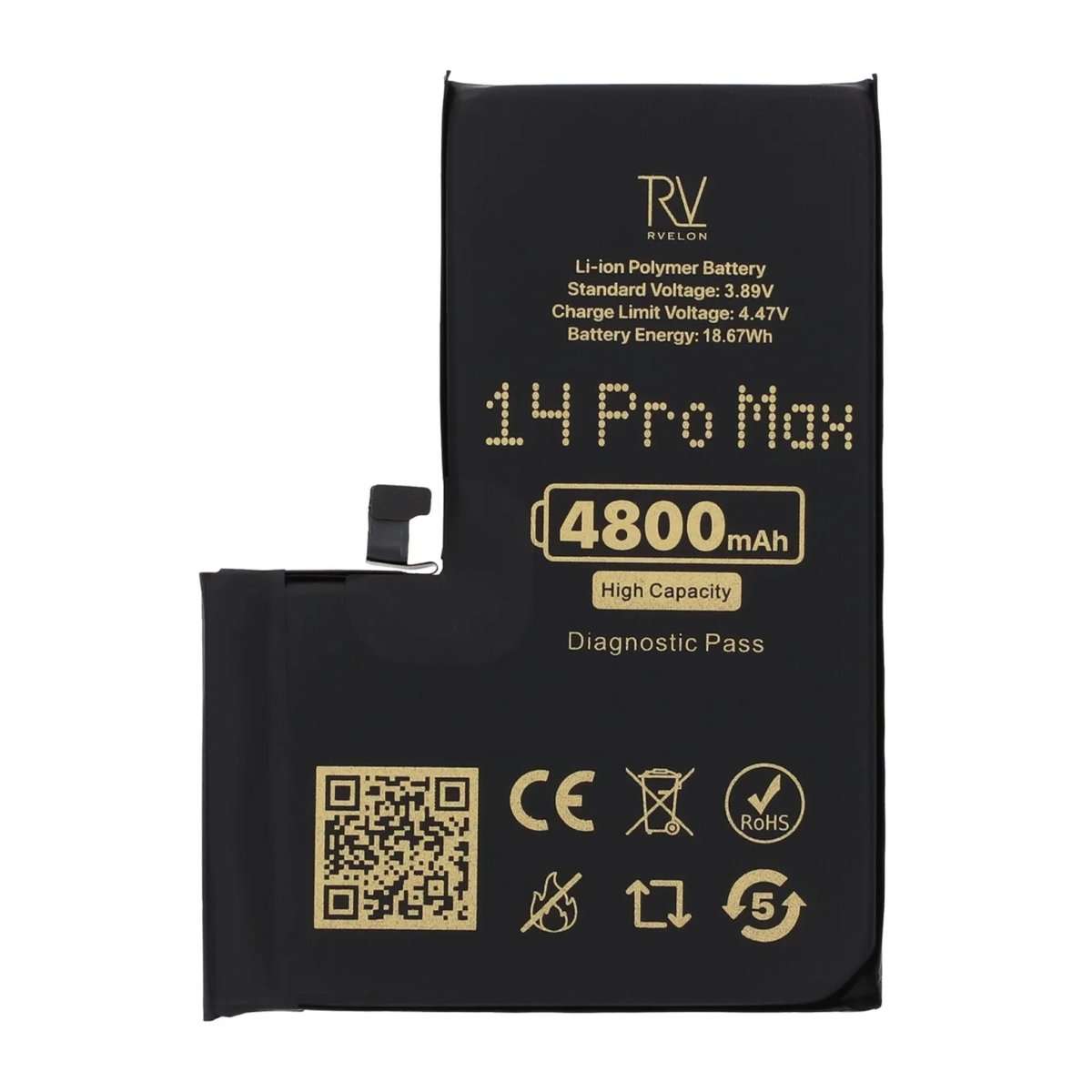 Rvelon Akku iPhone 14 Pro Max - 4800 mAh Suuri kapasiteetti