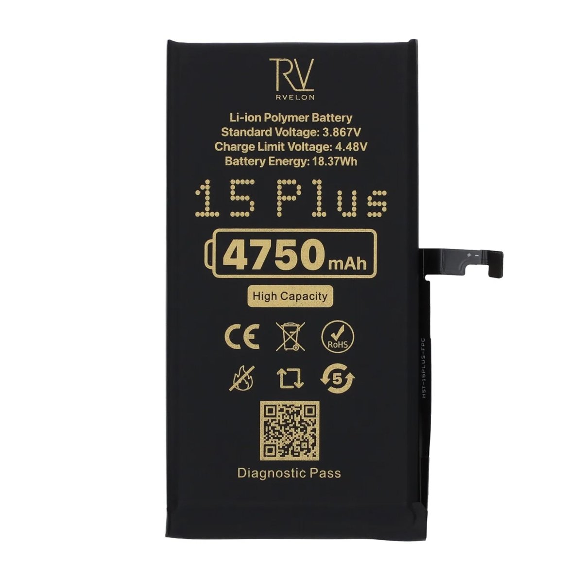 Rvelon Akku iPhone 15 Plus - 4750 mAh Suuri kapasiteetti