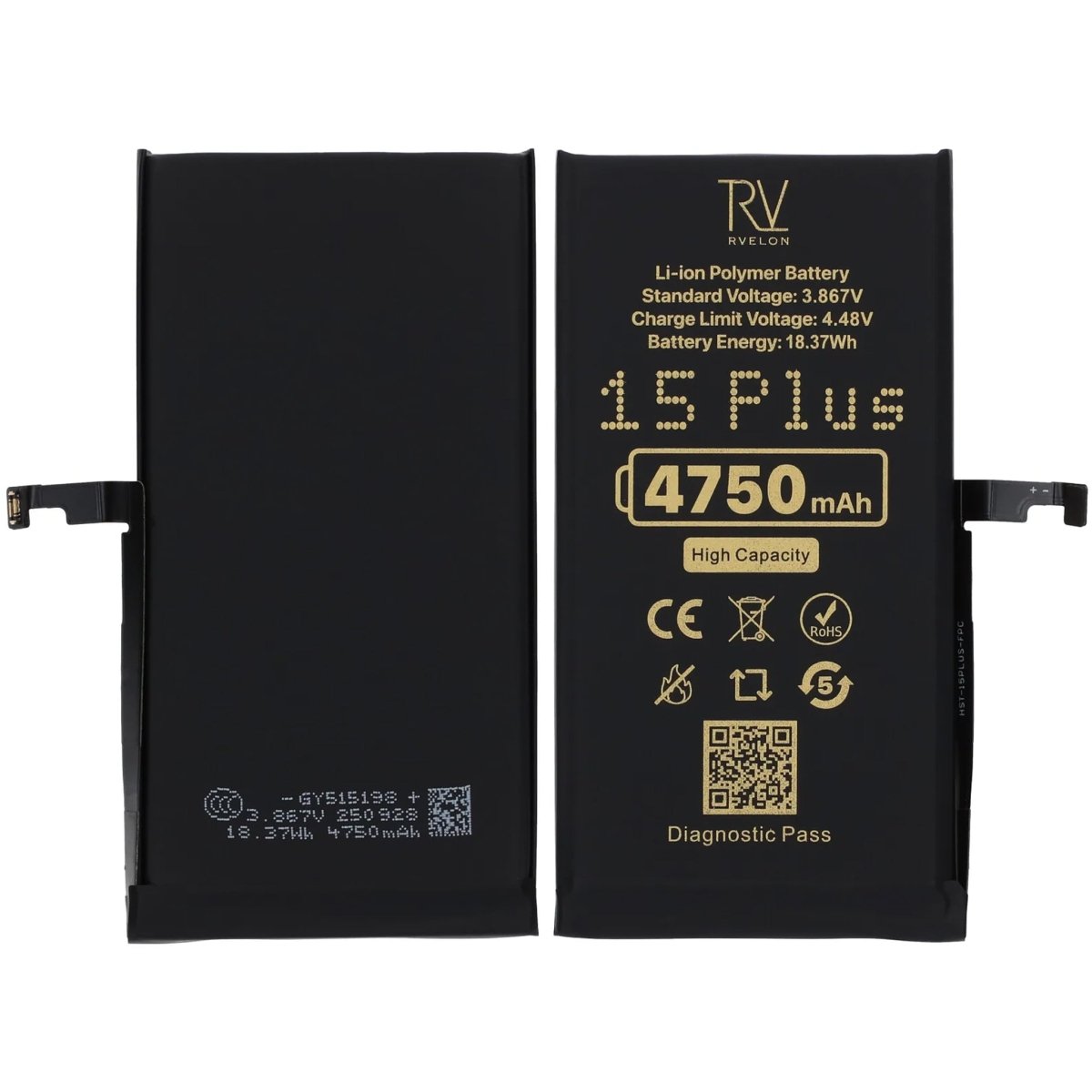 Rvelon Akku iPhone 15 Plus - 4750 mAh Suuri kapasiteetti
