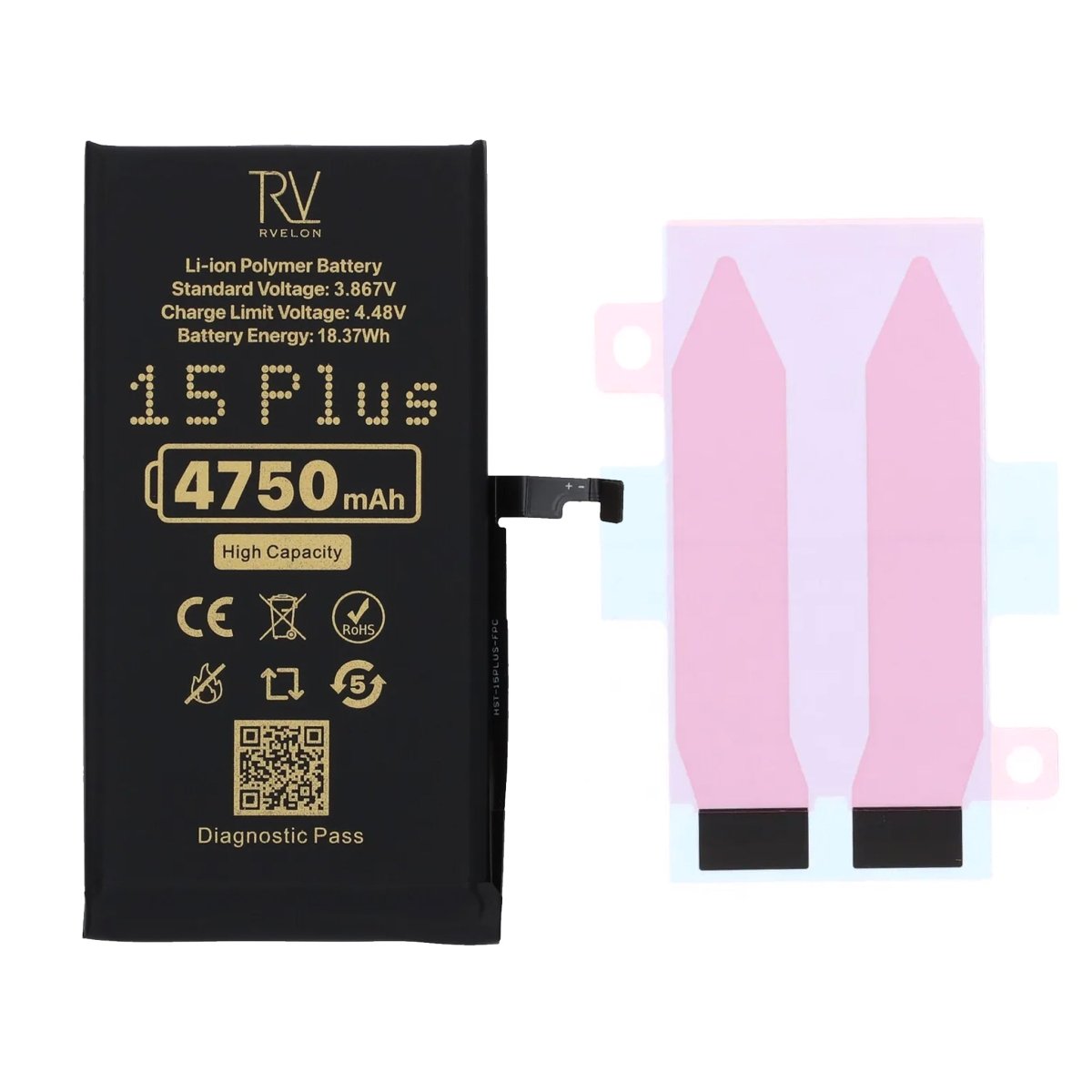 Rvelon Akku iPhone 15 Plus - 4750 mAh Suuri kapasiteetti