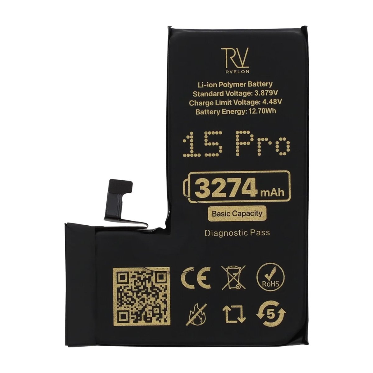 Rvelon Akku iPhone 15 Pro - 3274 mAh Alkuperäinen kapasiteetti