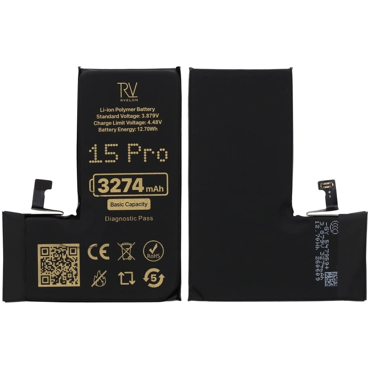 Rvelon Akku iPhone 15 Pro - 3274 mAh Alkuperäinen kapasiteetti