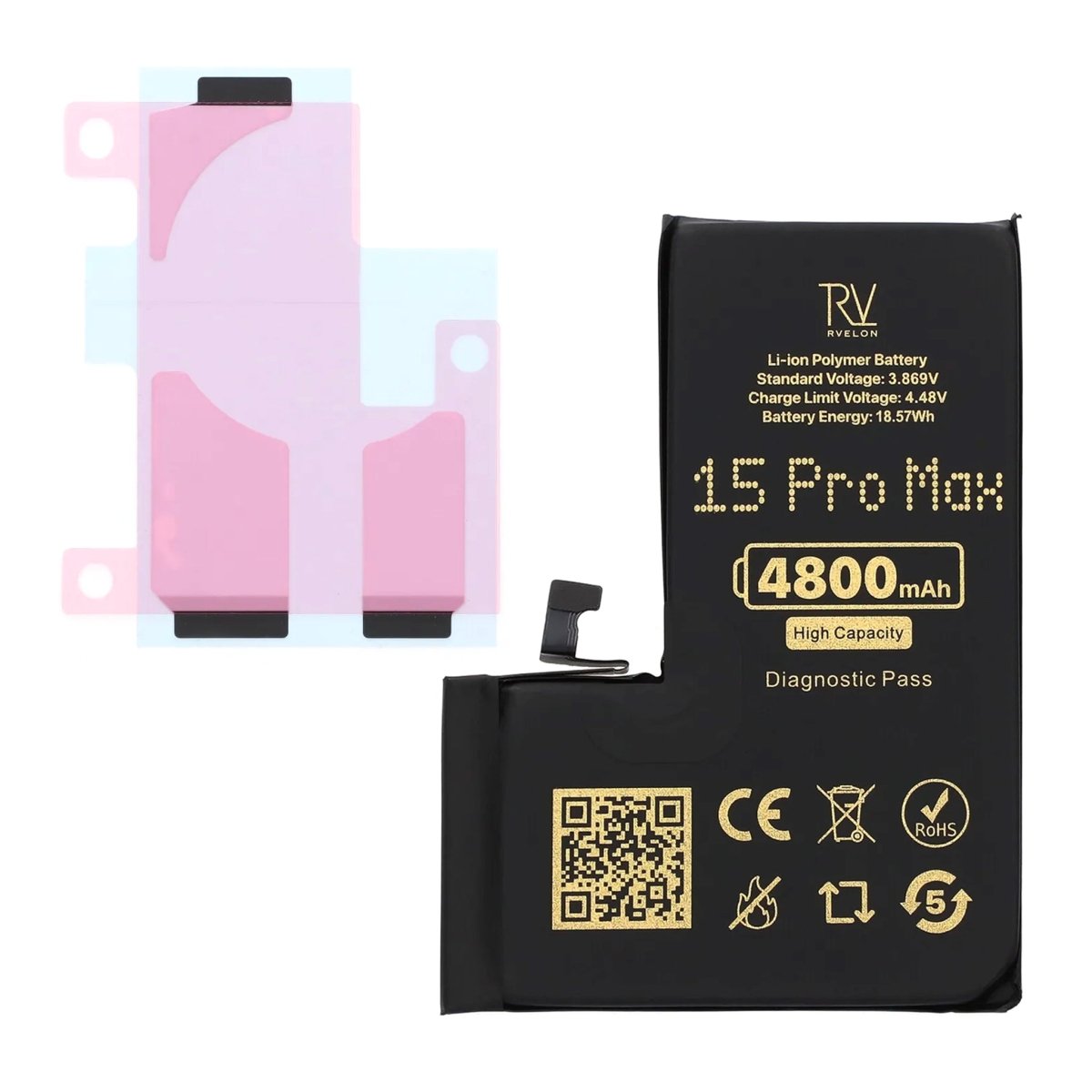 Rvelon Akku iPhone 15 Pro Max - 4800 mAh Suuri kapasiteetti