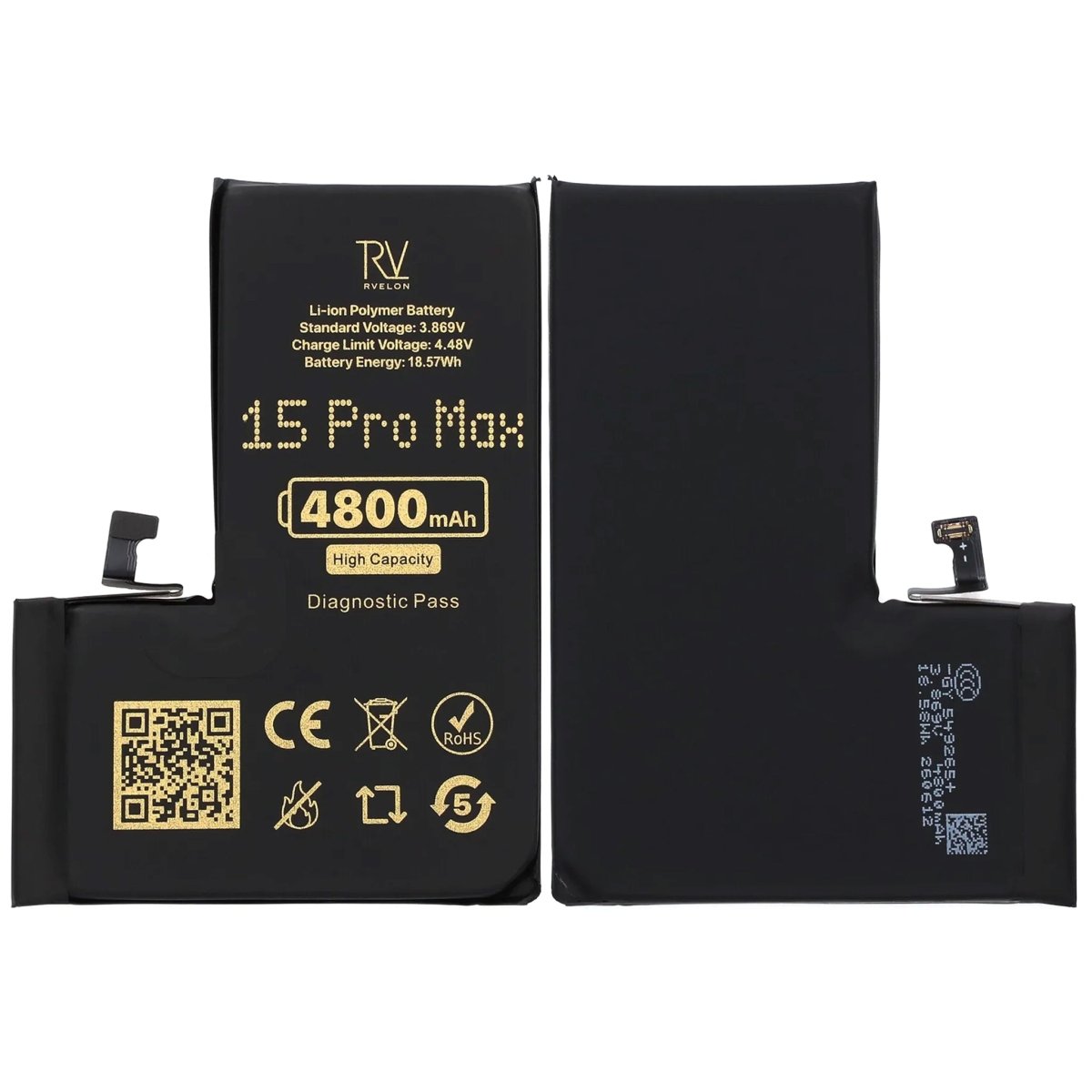Rvelon Akku iPhone 15 Pro Max - 4800 mAh Suuri kapasiteetti