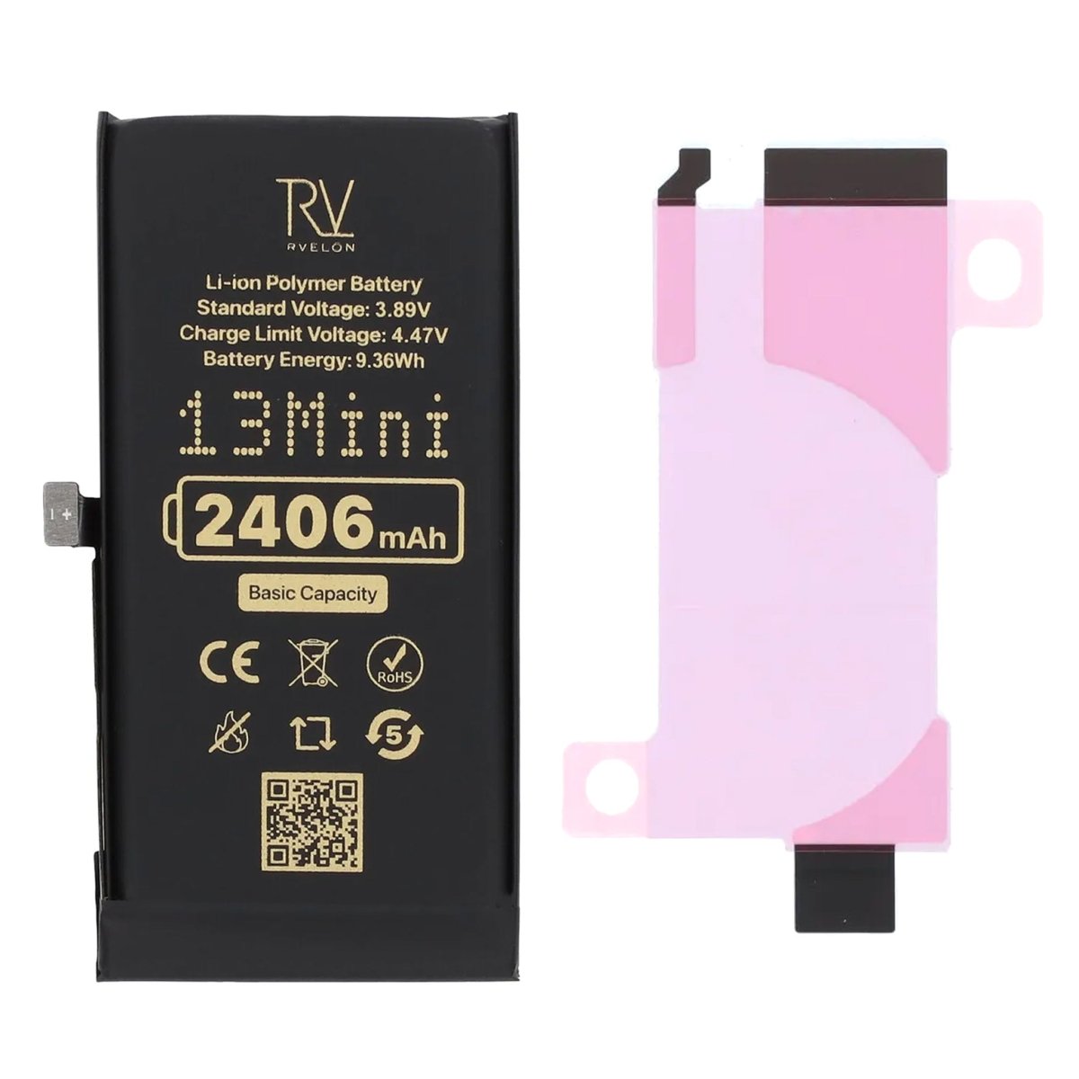 Rvelon Premium-akku iPhone 13 Mini -puhelimelle – 2406mAh