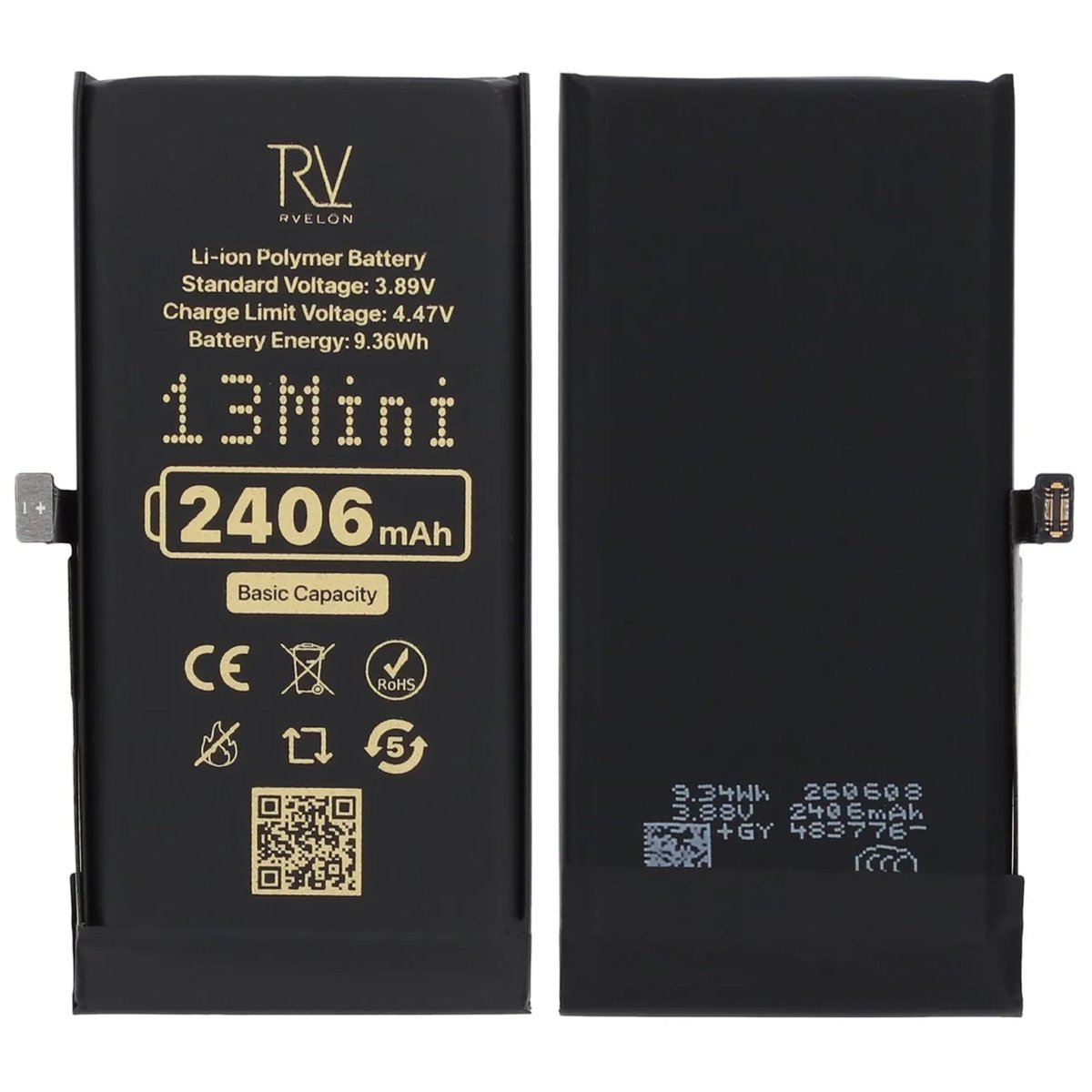 Rvelon Premium-akku iPhone 13 Mini -puhelimelle – 2406mAh