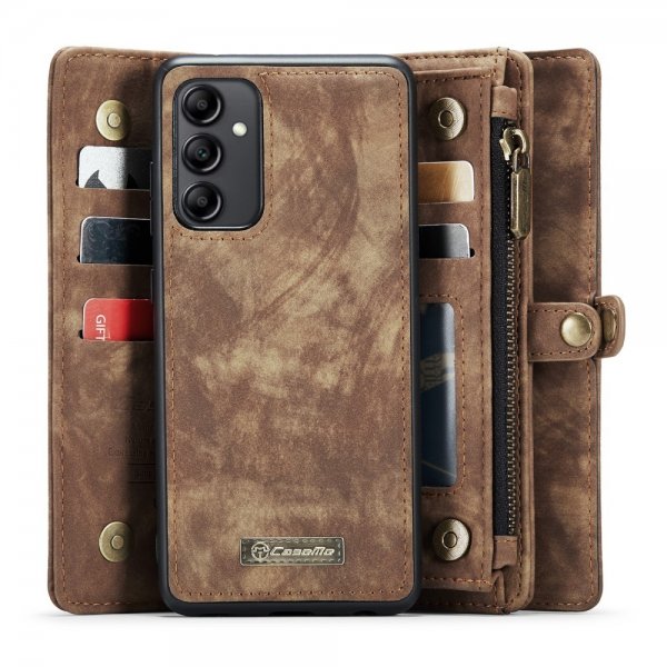 CaseMe Samsung Galaxy A14 -lompakkokotelo, 008 Series irrotettava kuori, ruskea