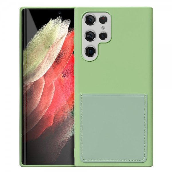 Samsung Galaxy S22 Ultra Silikonikuori Korttipidike Vaaleanvihreä