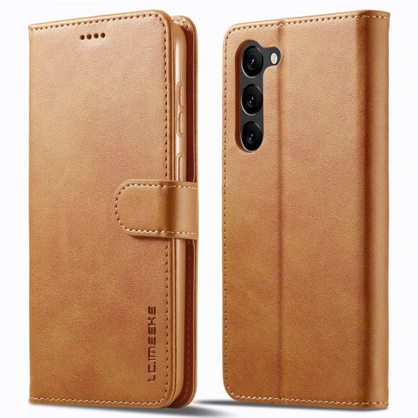 Lc.Imeeke Samsung Galaxy S23 -suojakuori korttipaikalla ja jalustatoiminnolla, ruskea