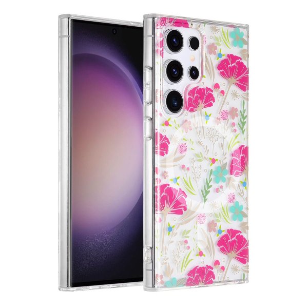Samsung Galaxy S23 Ultra Kuori Kukkakuvio MagSafe Punainen Vihreä