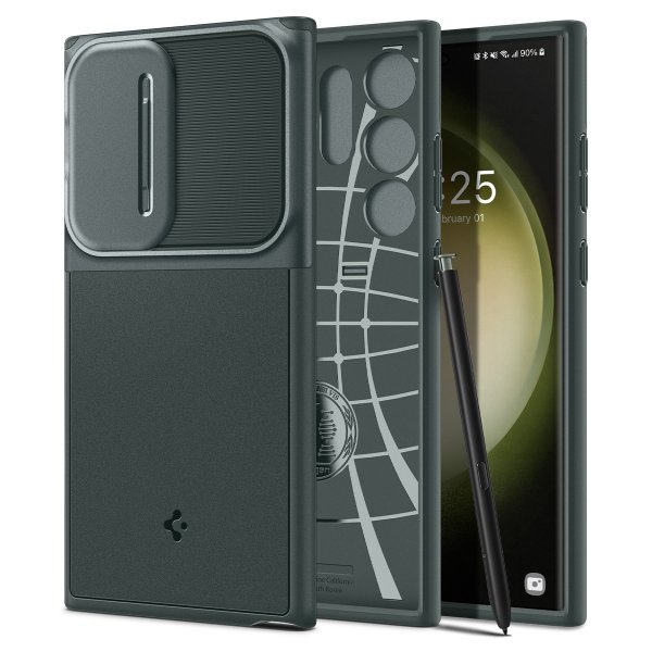 Spigen Samsung Galaxy S23 Ultra -suojakuori Optik Armor Abyss Green
