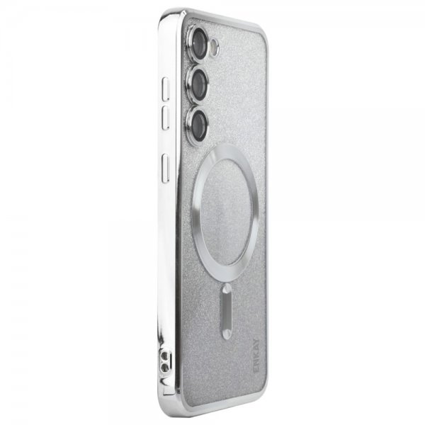 Enkay Samsung Galaxy S24 Kuori Pinnoitettu Reuna Glitter MagSafe Hopea