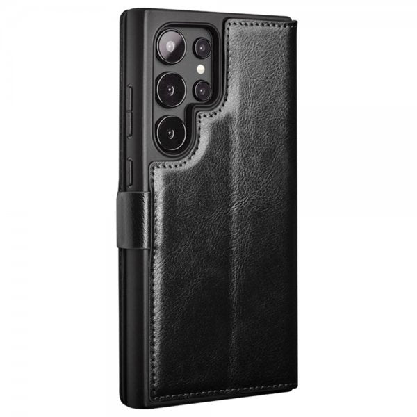 Qialino Samsung Galaxy S24 Ultra Kotelo Aitoa nahkaa Korttipaikka Musta