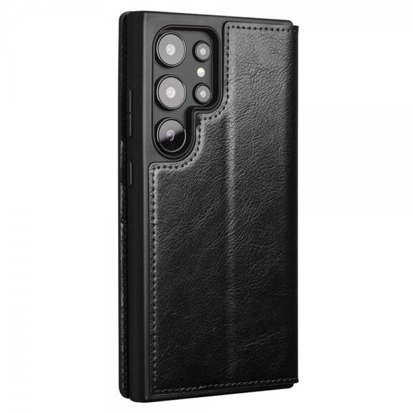 Qialino Samsung Galaxy S24 Ultra -kotelo, aitoa nahkaa, musta