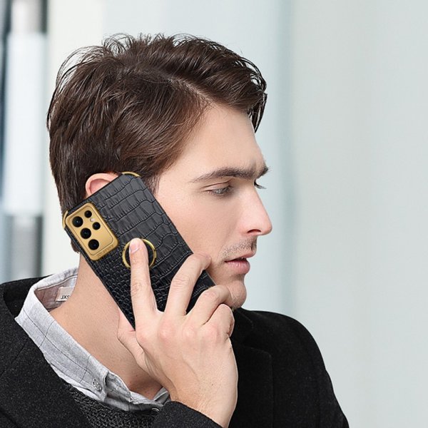 Samsung Galaxy S24 Ultra Kuori Krokotiilikuvio Sormussuojus Valkoinen
