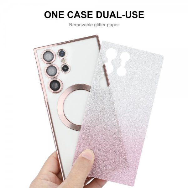 Enkay Samsung Galaxy S24 Ultra Kuori Kullattu Reuna Glitter MagSafe Kulta