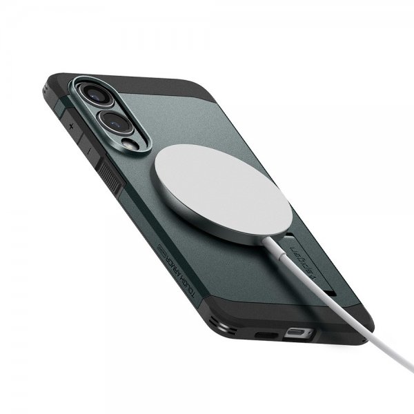 Spigen Samsung Galaxy S25 Edge -suojakuori Tough Armor MagFit Abyss Green