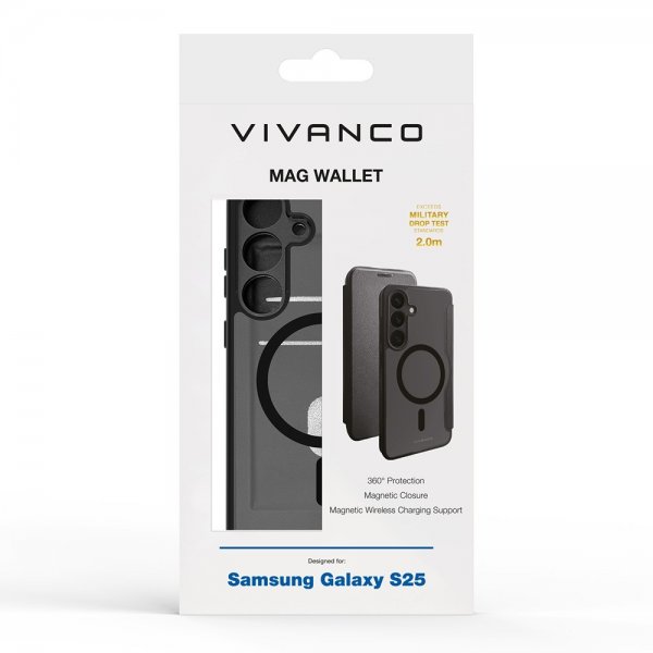 Vivanco Samsung Galaxy S25 -suojakotelo Mag Wallet, musta