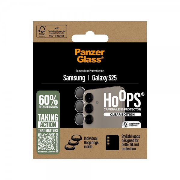 PanzerGlass Samsung Galaxy S25 -kameran suojalasi Hoops, läpinäkyvä