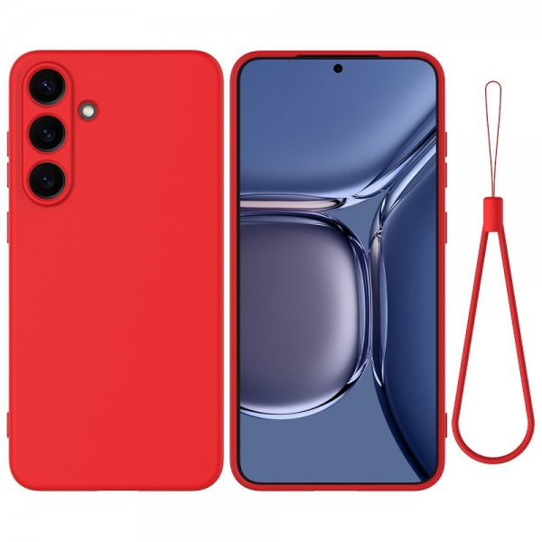 Samsung Galaxy S25 -suojakuori hihnalla, silikonia, punainen