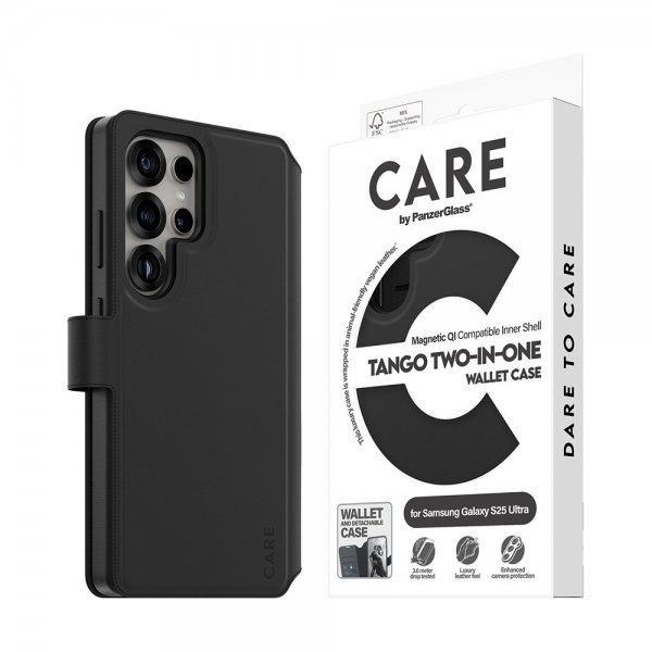CARE by PanzerGlass Samsung Galaxy S25 Ultra Kotelo Tango Two-in-One Wallet MagSafe Musta