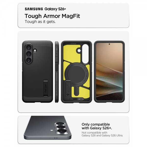 Spigen Samsung Galaxy S26 Plus -suojakuori Tough Armor MagFit, musta