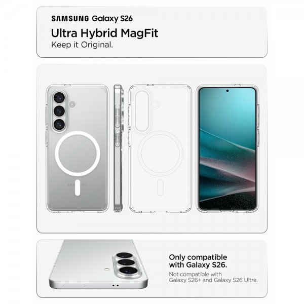 Spigen Samsung Galaxy S26 -suojakuori Ultra Hybrid MagFit Clear White