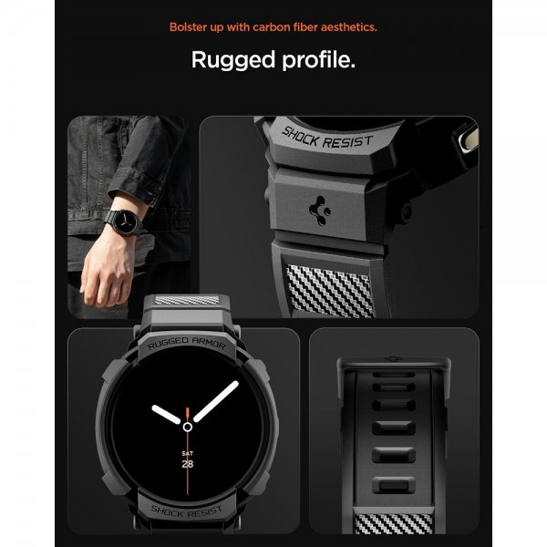 Spigen Samsung Galaxy Watch 8 40mm Ranneke ja Suojakuori Rugged Armor Pro Matte Black