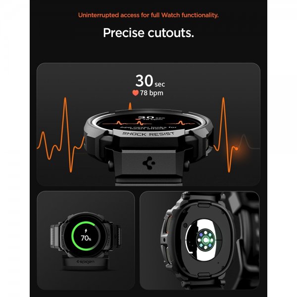 Spigen Samsung Galaxy Watch 8 40mm Ranneke ja Suojakuori Rugged Armor Pro Matte Black
