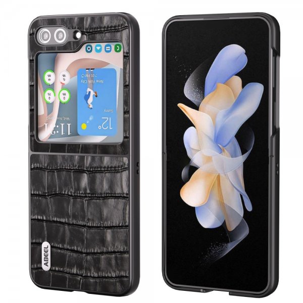 ABEEL Samsung Galaxy Z Flip 5 Kuori Krokotiilikuosi Musta